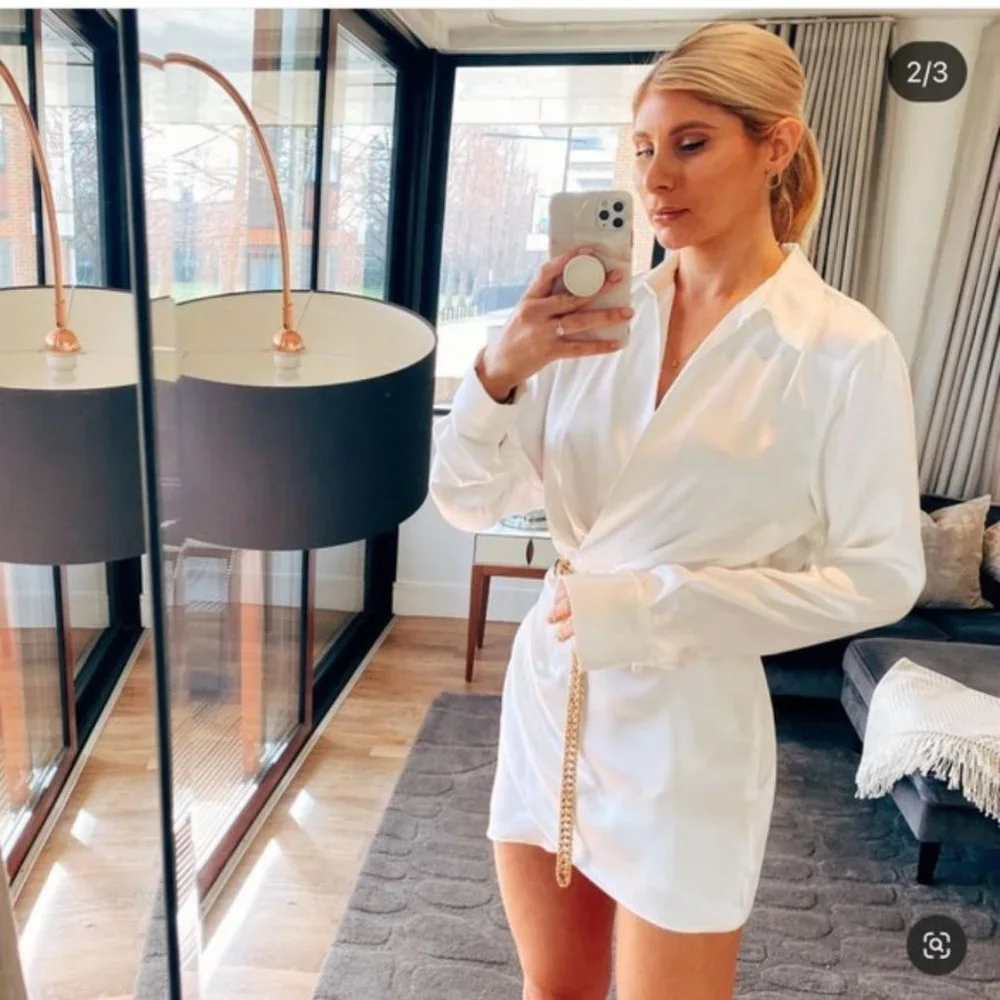 ZARA SATIN DRESS WHITE - Picture 4 of 6